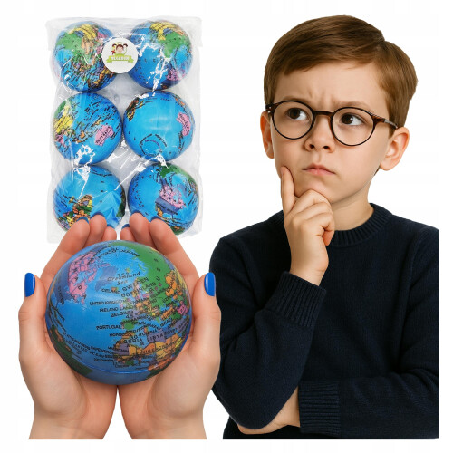 Ensemble de 6 boules géantes en forme de globe terrestre de 10 cm, ludiques et éducatives.