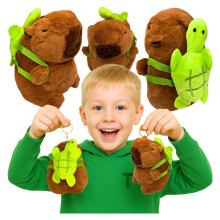 Portachiavi di peluche grande e carino a forma di capibara con zainetto.