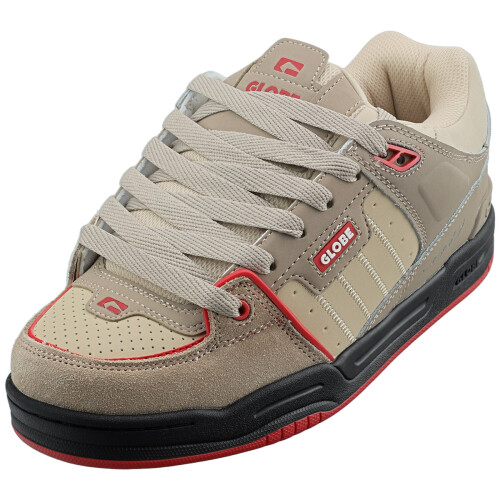 (7.5) Globe Fusion Mens Trainers in Khaki Red