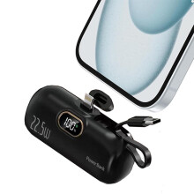 Mini Power Bank for iPhone 15 Series, 5000 mAh, PD Fast Charging, USB C Port, LCD Display, Compatible with iPhone Air, 1