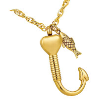 Sentimental Heart Fish Hook Cremation Pendants Stainless-Gold
