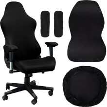 Stretch Gaming Chair Cover with Armrests, Black Washable Elastic Office Chair Slipcover for High Back Swivel Computer Ch
