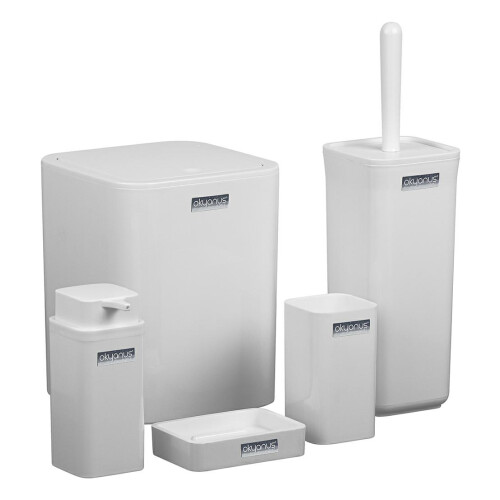 Set da bagno da 5 pezzi, quadrato, bianco