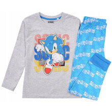 Pigiama da bambino a maniche lunghe in cotone con stampa Sonic, colore grigio, modello 128 D011X