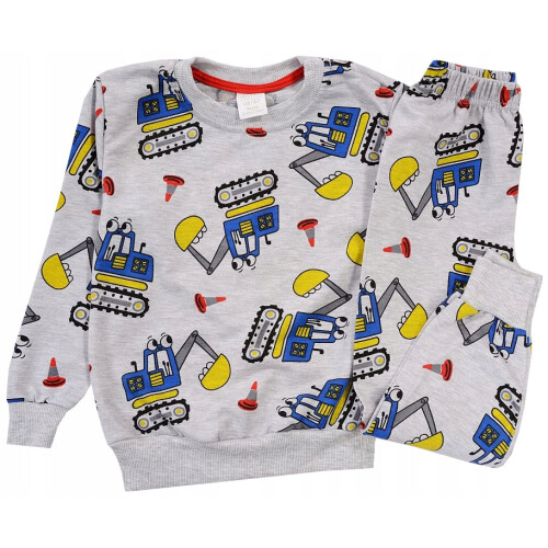 Jungen-Bagger-Pyjama, grau, Größe 5/6, J20U