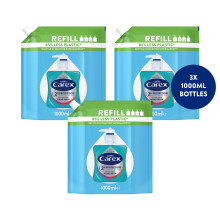 Carex Antibacterial Original Hand Wash Eco Refills, 3 x 1L. 2 Hour Protection to Clean & Protect Hands.