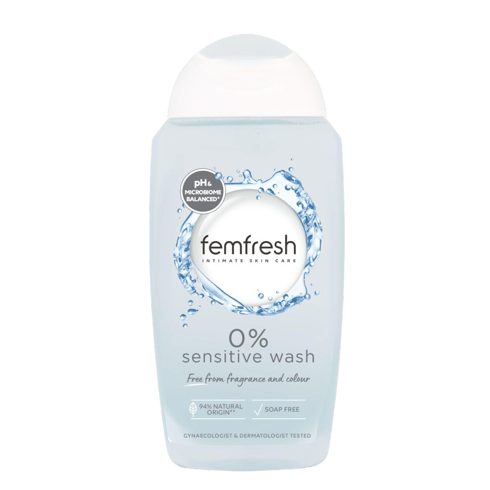 Femfresh 0% Sensitive Intimate Wash, Ph Balanced, Soap & Fragrance Free, Vegan, 250Ml.