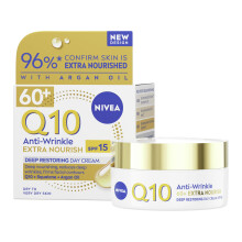 NIVEA Q10 Anti-Wrinkle 60+ Day Cream SPF15, 50ml. Extra Nourishing, Intense Hydration, Reduces Wrinkles, Firms Dry Skin.
