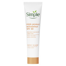 Simple Triple Protect Moisturiser SPF 30, 3x UVA/UVB, Blue Light & Pollution Protection with Vit C & E, 40 ml