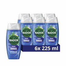 Radox Mineral Therapy Feel Awake 2-in-1 Shower Gel & Shampoo, Sea Mineral & Fennel, 6x 225ml.