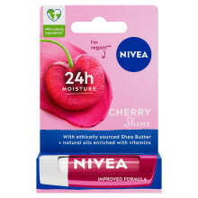 NIVEA Cherry Shine Lip Balm 4.8g, Shea Butter, Natural Oils, 24h Moisture, Soft Red Shine, Vegan.