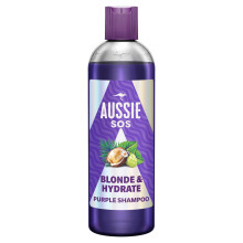 Aussie SOS Blonde & Hydrate Purple Shampoo 300ml. For Bleached, Highlighted, Grey Hair. Neutralises Brassy Tones & Boosts Brightness.