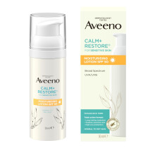 Aveeno Face CALM+RESTORE Moisturising Lotion SPF 50, 50ml - Soothes Sensitive Skin with Deep Hydration and High Sun Protection for Daily Use