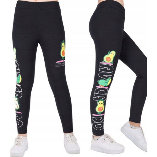 Mädchen-Leggings, schwarz, mit Avocado 140 H005P