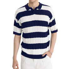 HYPESTFIT Herren Polo-Shirt mit Kurzarm im eleganten Streifen-Look Navy XL — herren poloshirt, navy poloshirt, gestreiftes poloshirt herren