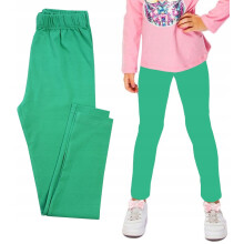 Leggings da bambina in cotone liscio, verdi, 146 H005X