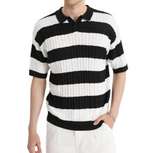 HYPESTFIT Herren Kurzarm-Poloshirt Gestreift Elegant Schwarz S — herren polohemd, hypestfit polo, schwarzes polohemd, poloshirt gestreift