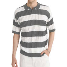 HYPESTFIT Herren Poloshirt Kurzarm Elegantes Gestreift Grau L — polohemd herren, polo gestreift grau, hypestfit polo, polohemd größe l