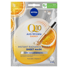 NIVEA Q10 + C Anti-Wrinkle + Energy Sheet Mask, 1 Piece, Vitamin C & Coenzyme Q10, Anti-Ageing, Moisturising.