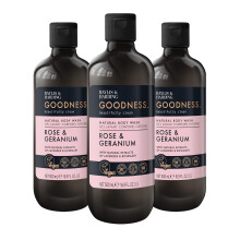Baylis & Harding Goodness Rose & Geranium Natural Body Wash, 500 ml (Pack of 3) - Vegan Friendly