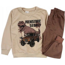 Tuta sportiva da ragazzo con dinosauri, felpa e pantaloni, marrone, taglia 5/6 J621U