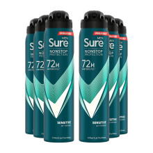 Sure Men Sensitive Deodorant Antiperspirant Body Spray 250ml, Pack of 6. 72hr odour & sweat protection.