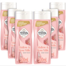 Imperial Leather Mallow & Rose Milk Pampering Body Wash Shower Gel, Signature Oil Blend, Creamy Lather, Gentle Skin Care, Bulk Buy, Pack of 6x500ml