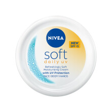 NIVEA Soft Daily UV SPF15 Moisturising Cream 200ml, 48H Hydration, Face, Body & Hands, Vitamin E, Jojoba Oil, Vegan.