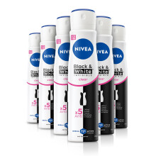NIVEA Women's Black & White Invisible Anti-Perspirant Spray 6x250ml. 72hr Anti-Sweat, No Stains.