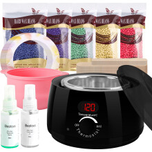 Set digitale per la depilazione con scaldacera, 500 g di cera in perle, 1 ciotola in silicone, 2 flaconi, 30 spatole in legno, colore nero,