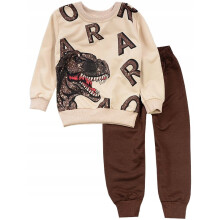 Tuta sportiva da bambino, felpa e pantaloni con dinosauri, marrone 5/6 J621i