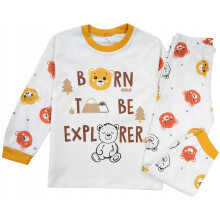 Pigiama a maniche lunghe da bambino in cotone ECRU con orsetti di peluche 4 J201x