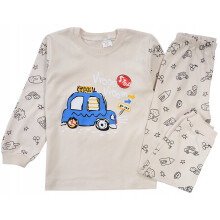 Pigiama a maniche lunghe da bambino in cotone con stampa taxi, colore beige, taglia 4 J201M