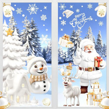 Adesivos de Natal para Janelas, 190 Unidades Autoadesivas Reutilizáveis com Boneco de Neve e Papai Noel para Decoração de Natal.