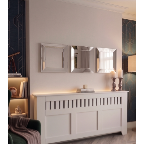 3x Silver Bevelled Edge Plastic Mirror Square 39Cm