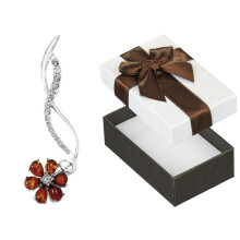 Colgante Flor de Plata con Ámbar y Circonitas Cúbicas Colgante Asimétrico 925