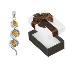 Colgante grande de plata con ámbar, elegante colgante para mujer, 4,5 cm, plata