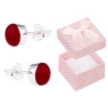 Pendientes de aro rojos de plata con coral de 7 mm, pequeños pendientes para mujer