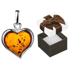 Colgante de corazón de plata con ámbar Colgante de corazón de plata para mujer 925