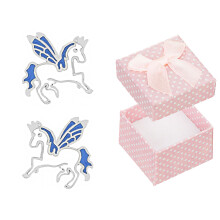 Pendientes de plata con forma de Pegaso para niña, con esmalte rodiado
