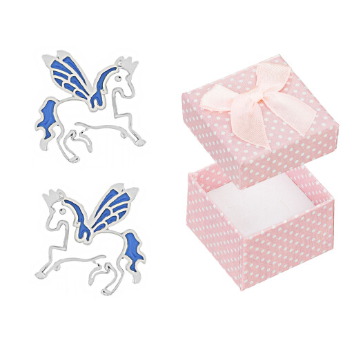 Silberne Pegasus-Ohrstecker für Mädchen, rhodiniert, emailliert