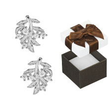 Pendientes de rama de plata con circonitas cúbicas para mujer, chapados en rodio, con forma de hoja