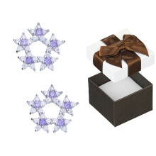 Aros de plata con circonitas cúbicas rodiadas y flores moradas