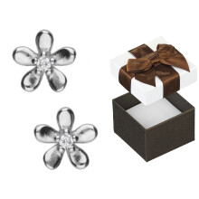 Pendientes de flores de plata con circonitas cúbicas para mujer con baño de rodio