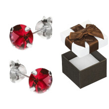 Pendientes de plata con circonitas cúbicas rojas para mujer, aros de 6 mm, plata 925
