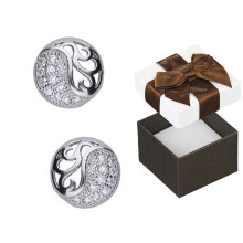 Pendientes de aro de plata con circonitas cúbicas caladas para mujer, 8 mm, plata