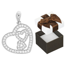 Colgante de corazón de plata con circonitas cúbicas Colgante de corazón rodiado Circonita cúbica