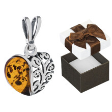 Pendentif fleur en argent avec ambre, pendentif fleur coloré pour femme