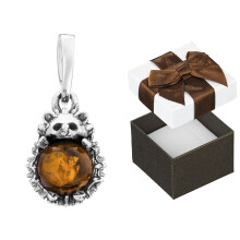 Pendentif en argent représentant un West Terrier avec ambre jaune