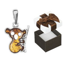 Pendentif hibou en argent avec pendentif oiseau oxydé en ambre et zircon cubique